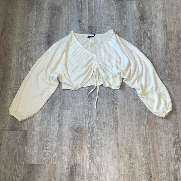 urban outfitters cream sweater size small scrunch tie middle waffle thermal - Picture 4 of 9